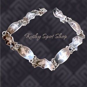 Antique Signed SIAM STERLING NIELLO Black Etched Siam Dancers 🤍🖤🇹🇭🎍🪷🙏🏼